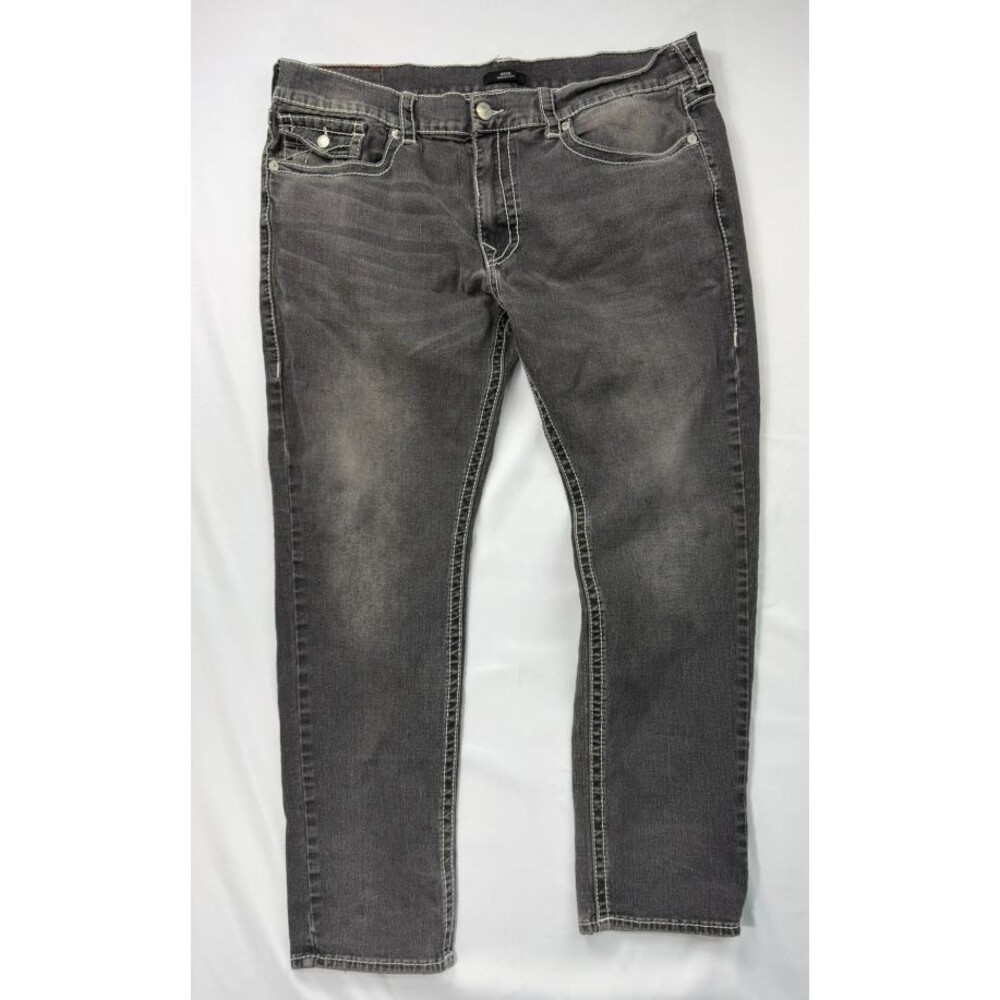True Religion Geno Relaxed Fit Mens 40 Gray Super T Stitch Jeans Flap Pocket